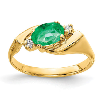 14K Gelbgold 7x5mm Oval Smaragd A Echt Diamant Ring