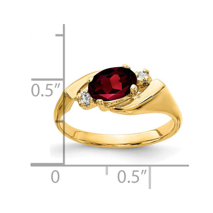 14K Gelbgold Ring mit ovalem Granat AA 7x5 mm und echten Diamanten