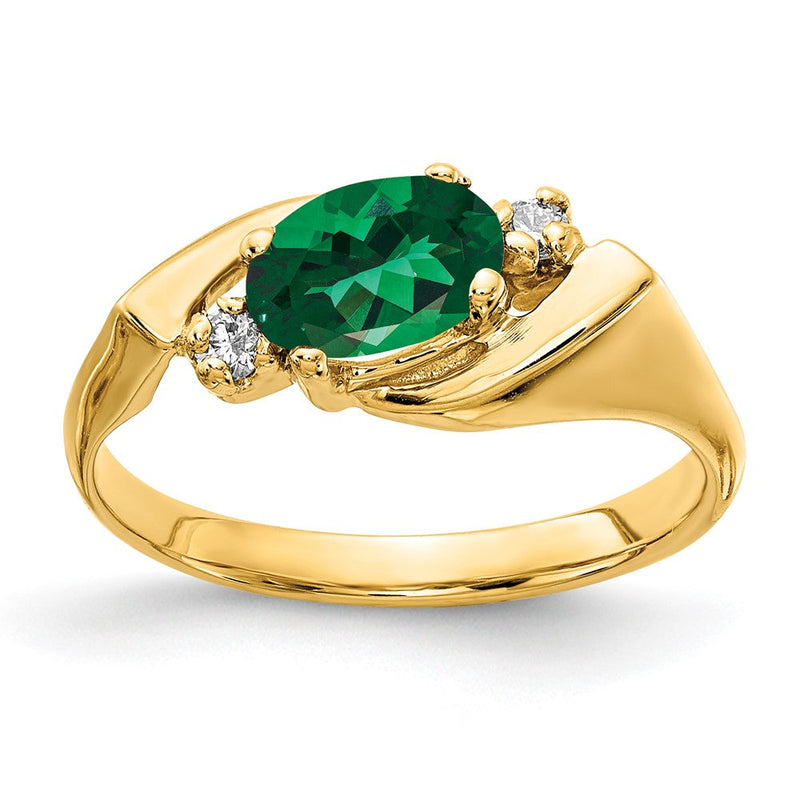 14K Gelbgold Ring mit ovalem 7x5 mm Mount-St.-Helens-Stein AA und echtem Diamant