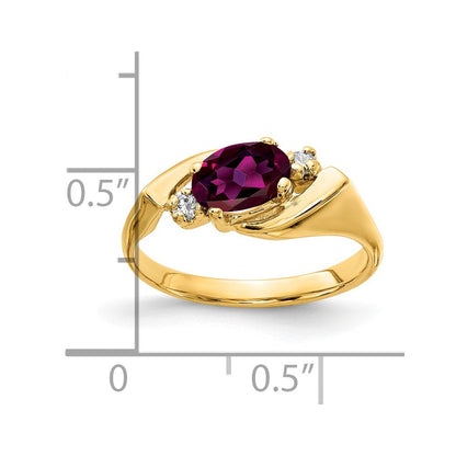 14K Gelbgold 7x5mm Oval Rhodolith Granat Aa Diamant Ring