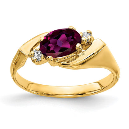 14K Gelbgold 7x5mm Oval Rhodolith Granat Aa Diamant Ring