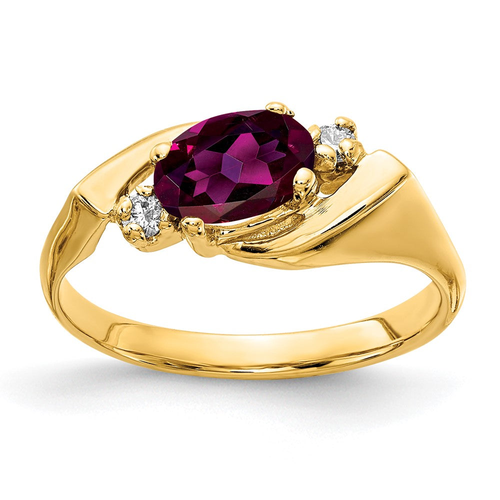 14K Gelbgold 7x5mm Oval Rhodolith Granat Vs Diamant Ring