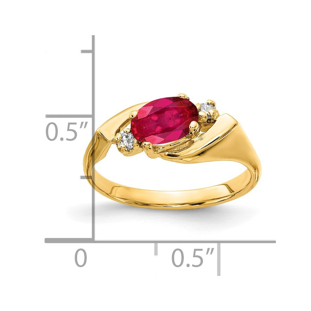14K Gelbgold Ring mit ovalem 7x5mm Rubin und echtem Diamant