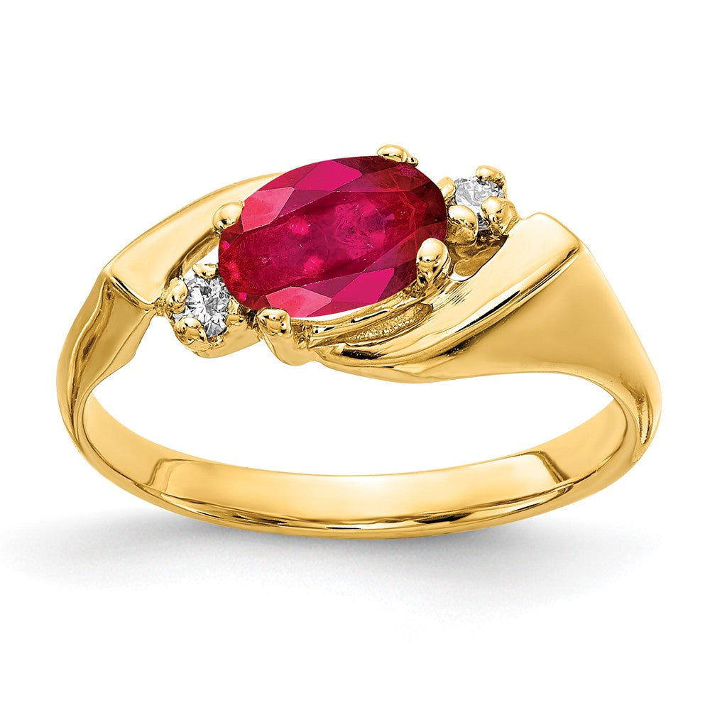 14K Gelbgold Ring mit ovalem 7x5mm Rubin und echtem Diamant