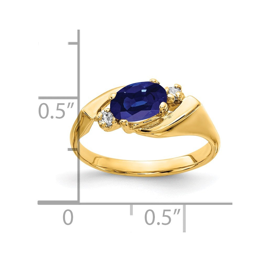 14K Gelbgold 7x5mm Oval Saphir A Echt Diamant Ring