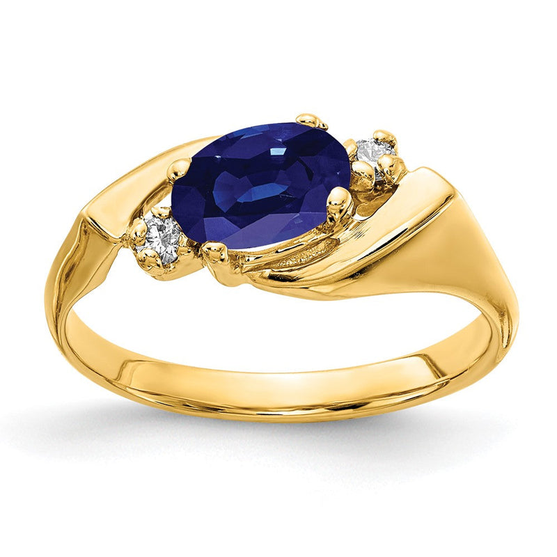 14-Karat-Gelbgold-Ring mit ovalem Saphir AAA, 7 x 5 mm, und echten Diamanten