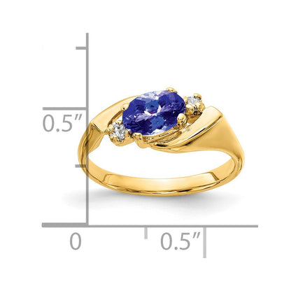14K Gelbgold 7x5mm Oval Tansanit Vs Diamant Ring