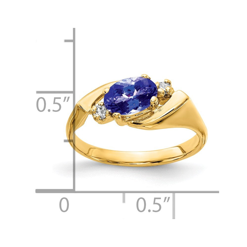 14K Gelbgold 7x5mm Oval Tansanit Aaa Diamant Ring