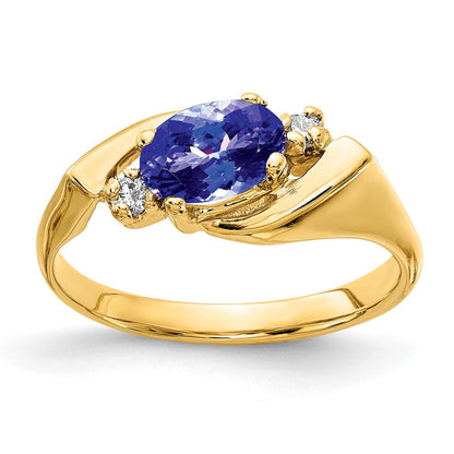 14K Gelbgold 7x5mm Oval Tansanit Vs Diamant Ring