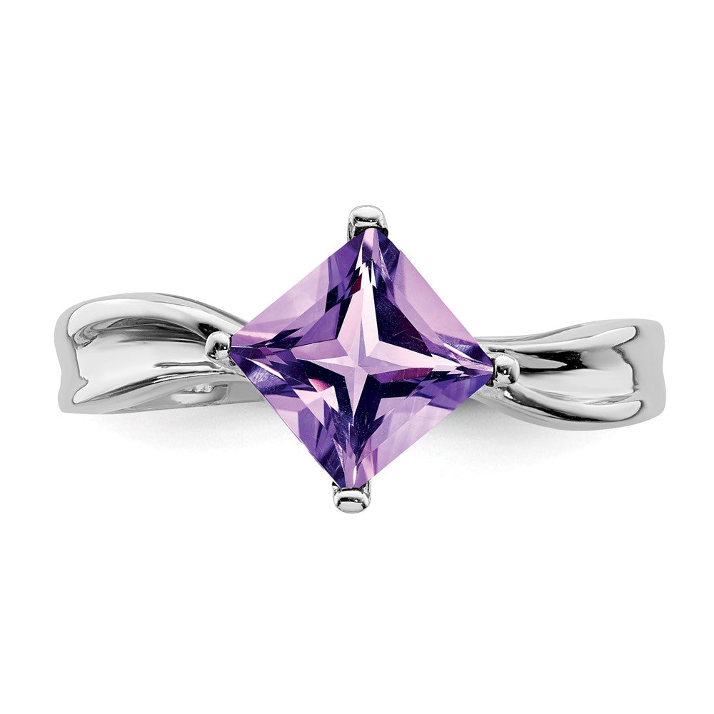 14K Weißgold Ring mit Prinzessschliff-Amethyst, 6 mm
