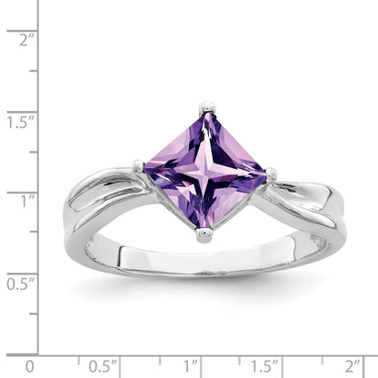 14K Weißgold Ring mit Prinzessschliff-Amethyst, 6 mm