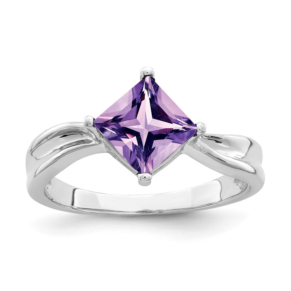 14K Weißgold Ring mit Prinzessschliff-Amethyst, 6 mm