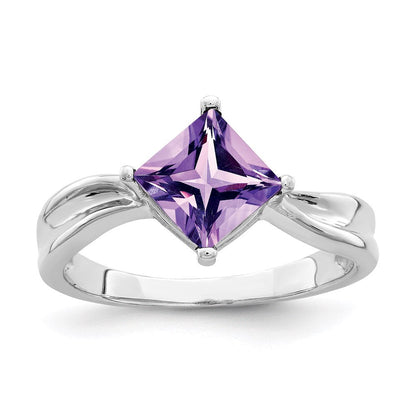 14K Weißgold Ring mit Prinzessschliff-Amethyst, 6 mm