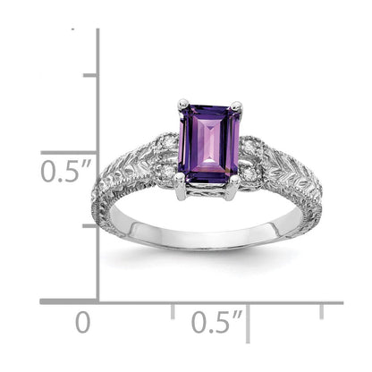 14K Weißgold 7x5mm Smaragdschliff Amethyst Vs Diamant Ring