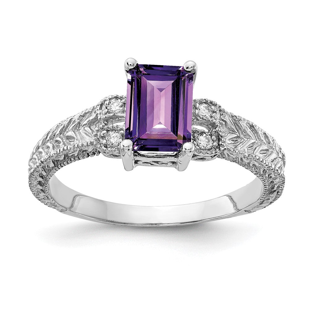 14K Weißgold 7x5mm Smaragdschliff Amethyst Vs Diamant Ring