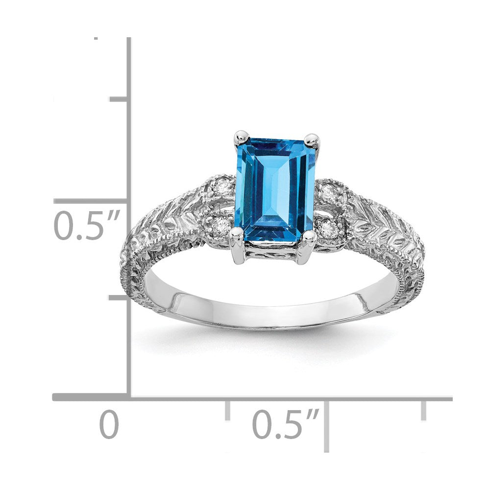 14K Weißgold 7x5mm Smaragdschliff Blautopas Vs Diamant Ring