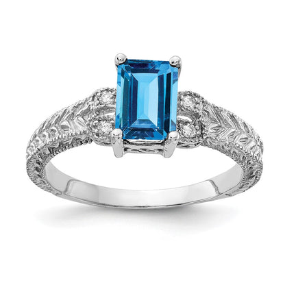 14K Weißgold 7x5mm Smaragdschliff Blautopas Vs Diamant Ring