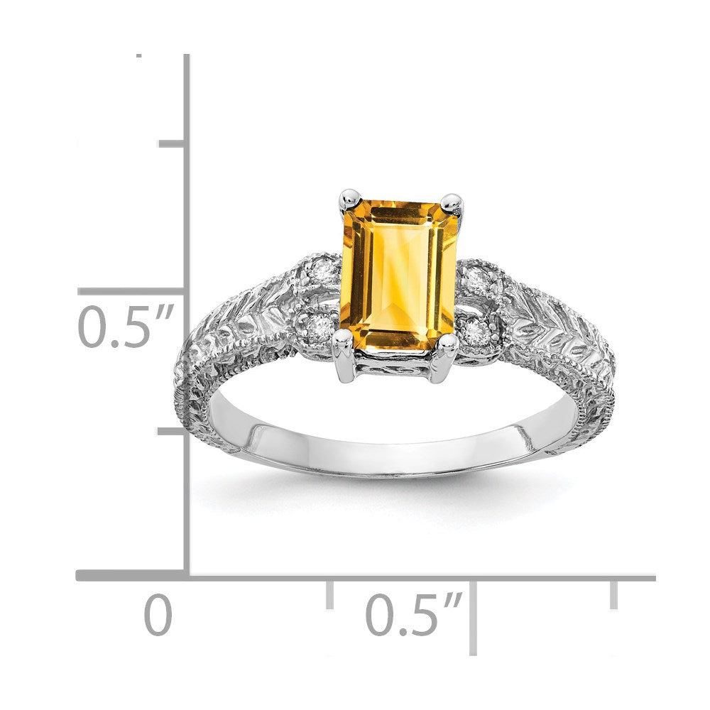 14K Weißgold 7x5mm Smaragdschliff Citrin Vs Diamant Ring