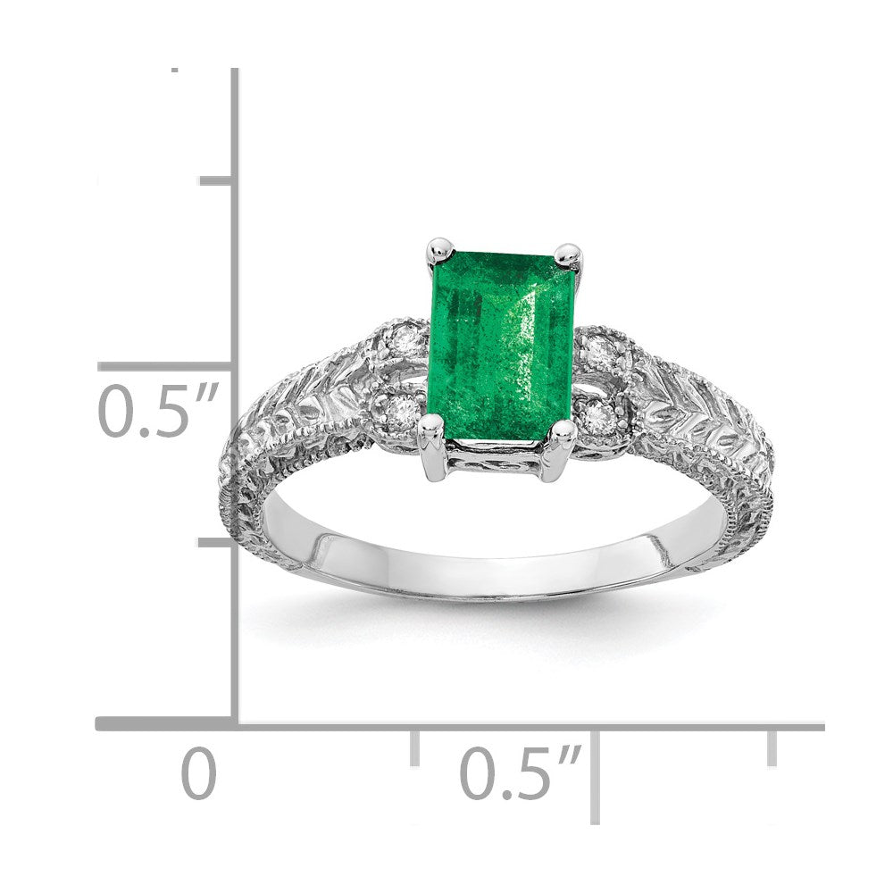 14K Weißgold 7x5mm Smaragdschliff Smaragd A Echt Diamant Ring