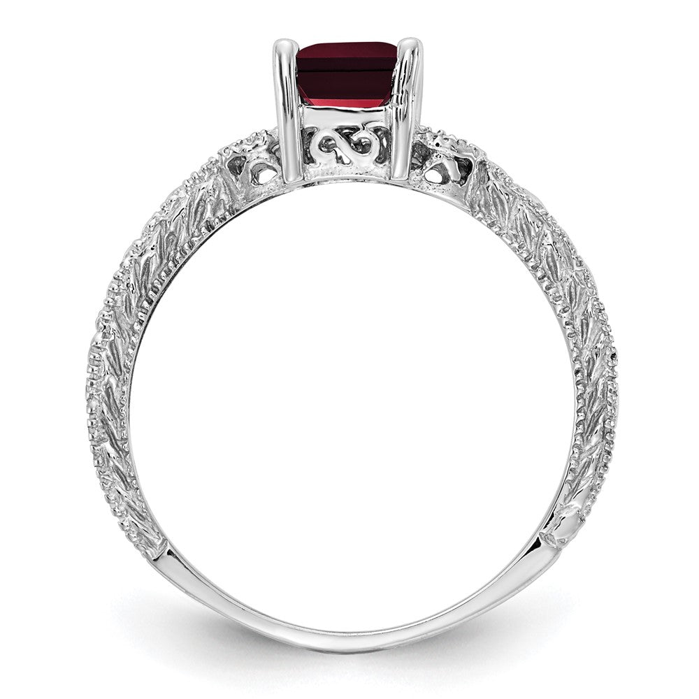 14K Weißgold 7x5mm Smaragdschliff Granat A Echt Diamant Ring
