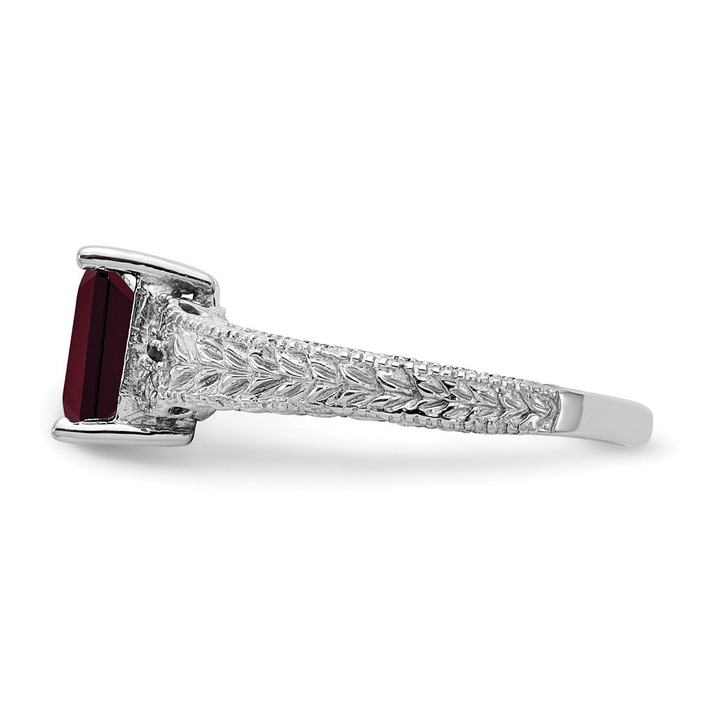 14K Weißgold 7x5mm Smaragdschliff Granat A Echt Diamant Ring