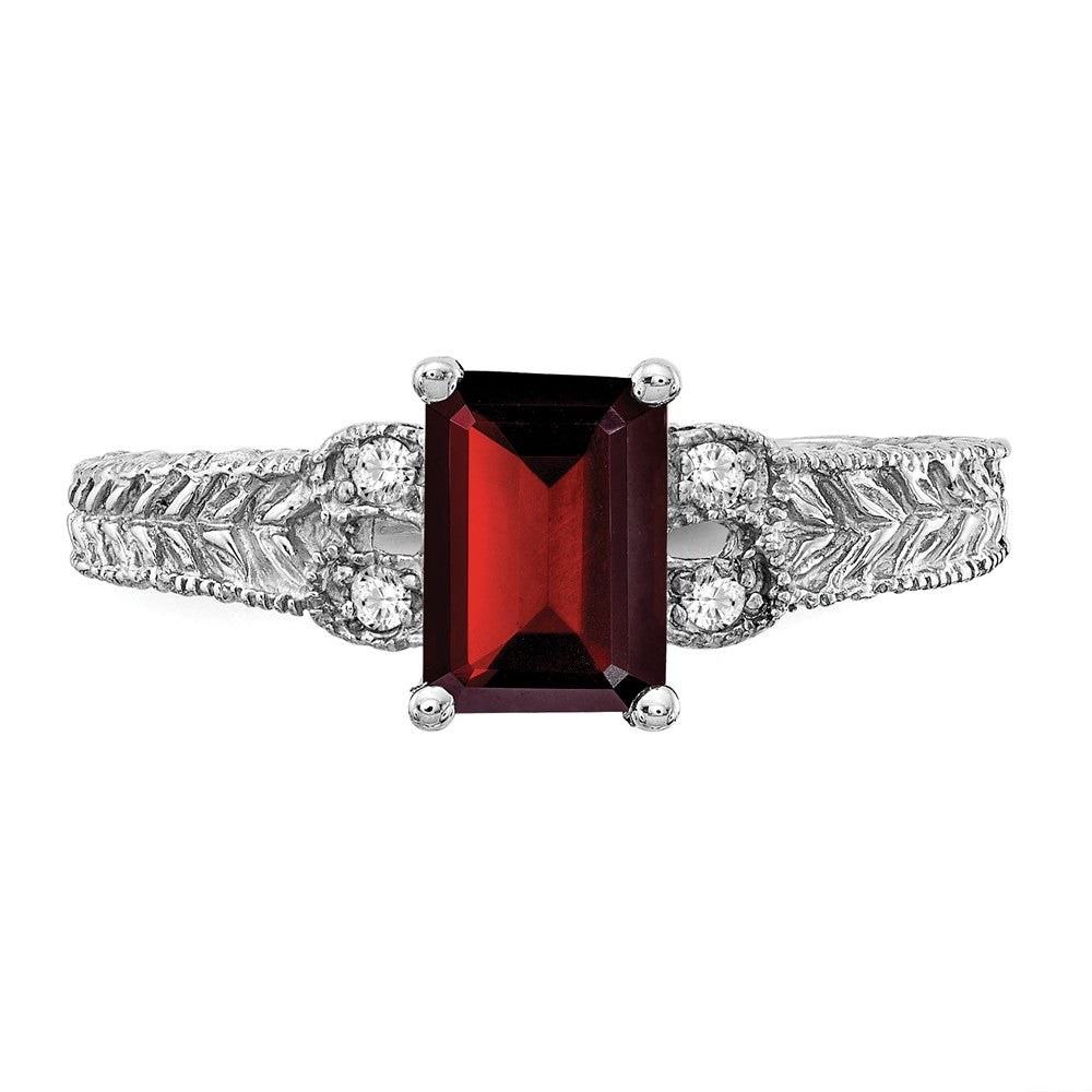 14K Weißgold 7x5mm Smaragdschliff Granat A Echt Diamant Ring