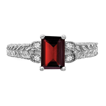14K Weißgold 7x5mm Smaragdschliff Granat A Echt Diamant Ring