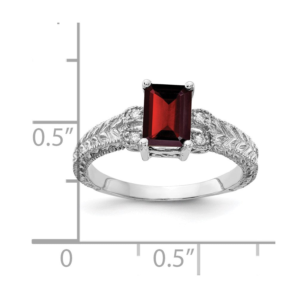 14K Weißgold 7x5mm Smaragdschliff Granat A Echt Diamant Ring