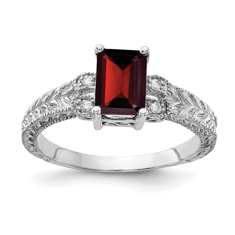 14K Weißgold 7x5mm Smaragdschliff Granat A Echt Diamant Ring