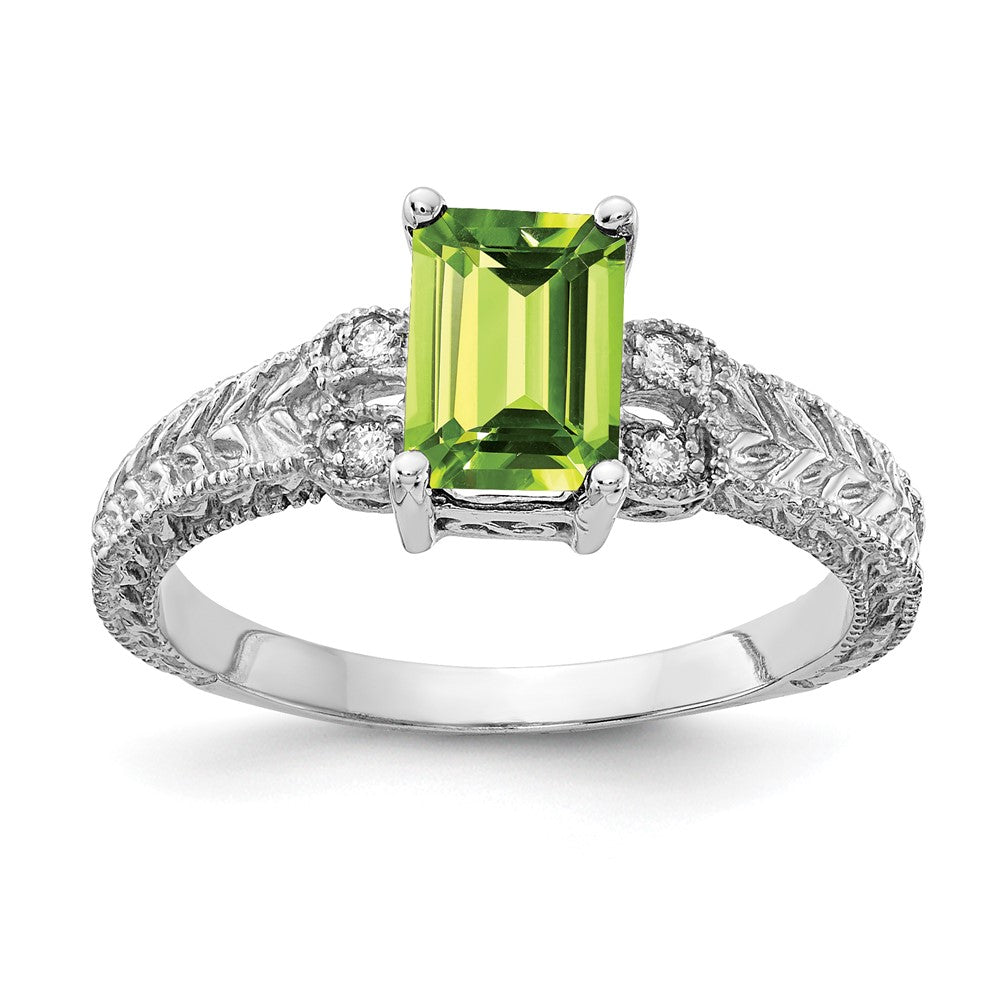 14K Weißgold 7x5mm Smaragdschliff Peridot Aaa Diamant Ring