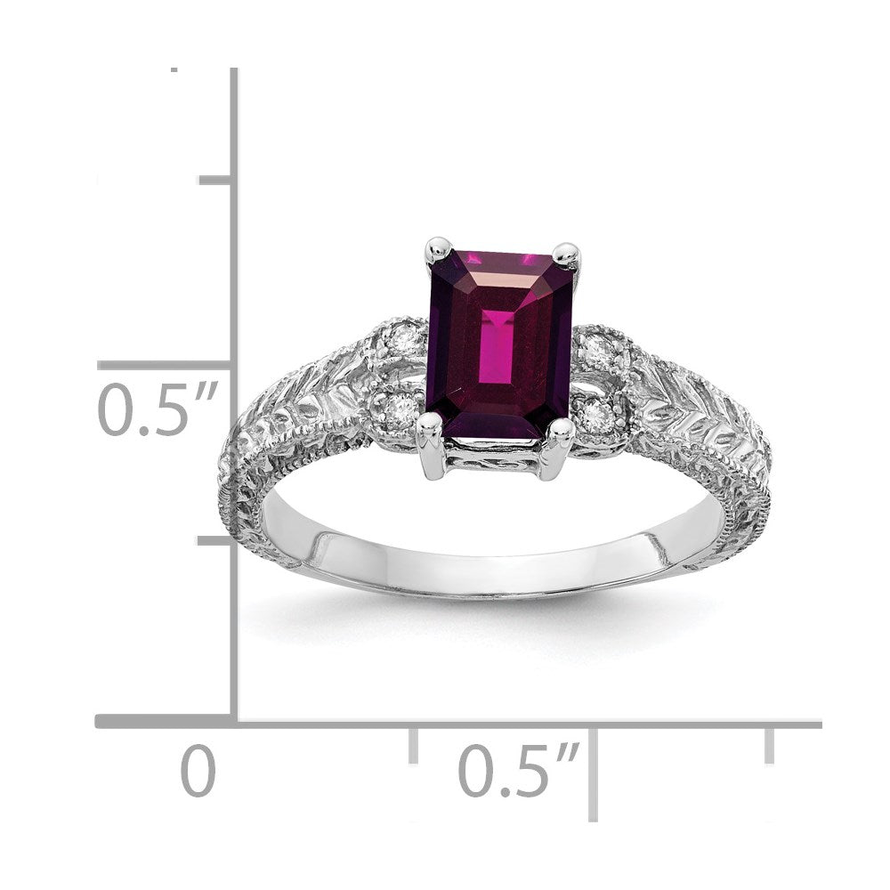 14K Weißgold 7x5mm Smaragdschliff Rhodolith Granat Aaa Diamant Ring