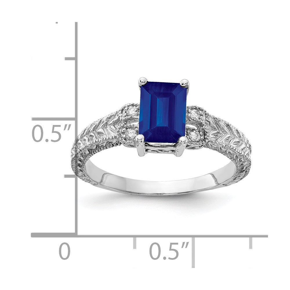 14K Weißgold 7x5mm Smaragdschliff Saphir Vs Diamant Ring