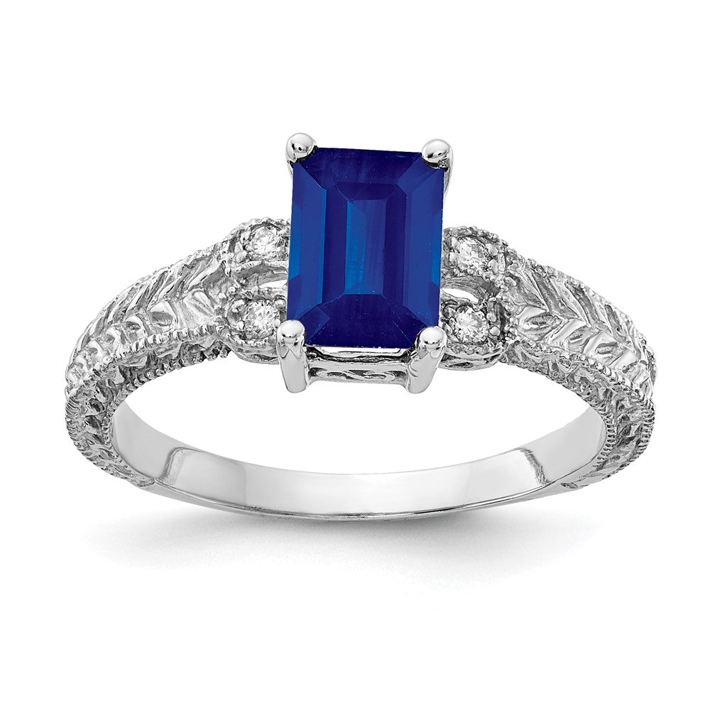 14K Weißgold 7x5mm Smaragdschliff Saphir Aa Diamant Ring