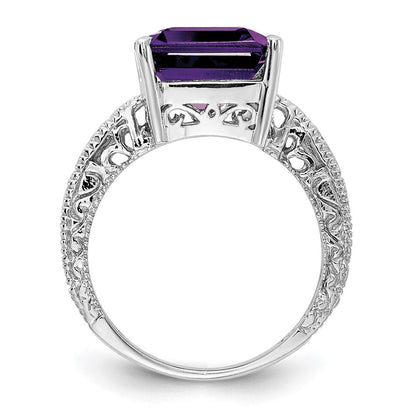 14K Weißgold 12x10mm Smaragdschliff Amethyst A Echt Diamant Ring