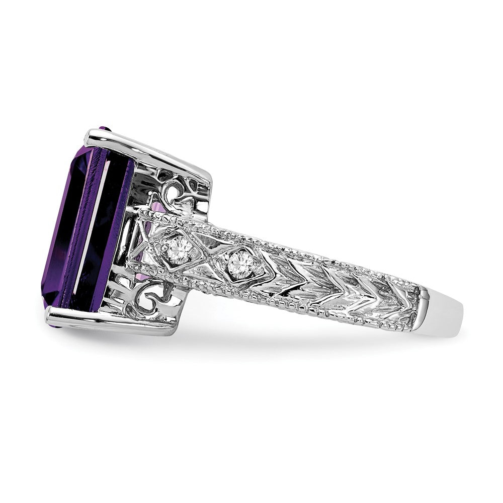 14K Weißgold 12x10mm Smaragdschliff Amethyst A Echt Diamant Ring
