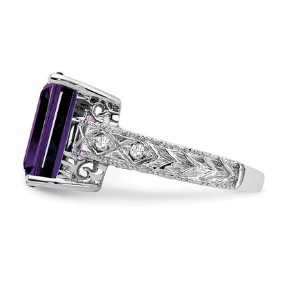 14K Weißgold 12x10mm Smaragdschliff Amethyst A Echt Diamant Ring