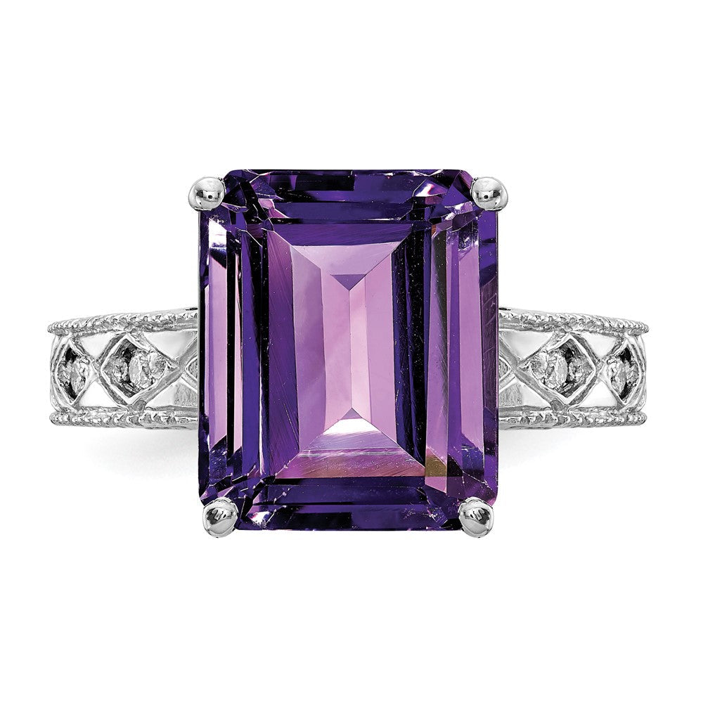 14K Weißgold 12x10mm Smaragdschliff Amethyst A Echt Diamant Ring