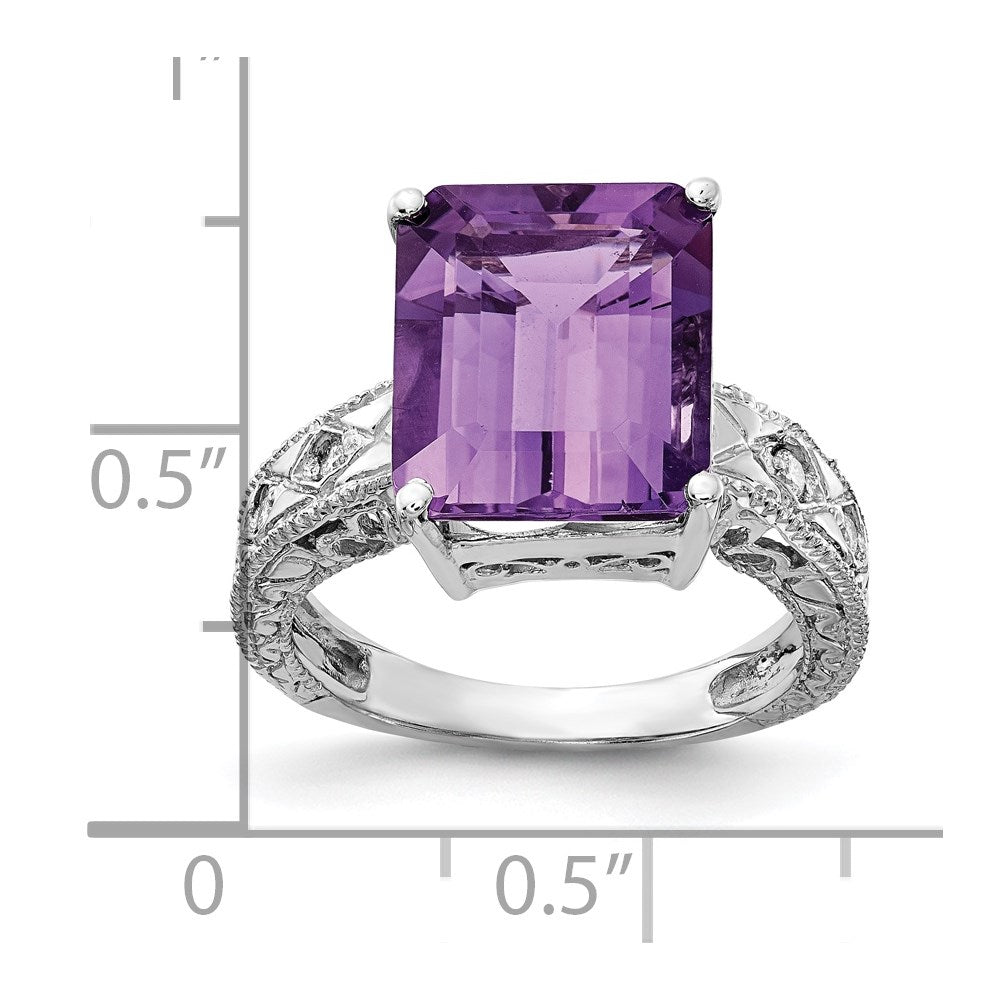 14K Weißgold 12x10mm Smaragdschliff Amethyst A Echt Diamant Ring