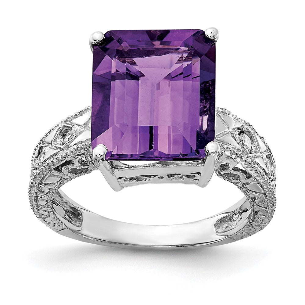 14K Weißgold 12x10mm Smaragdschliff Amethyst A Echt Diamant Ring