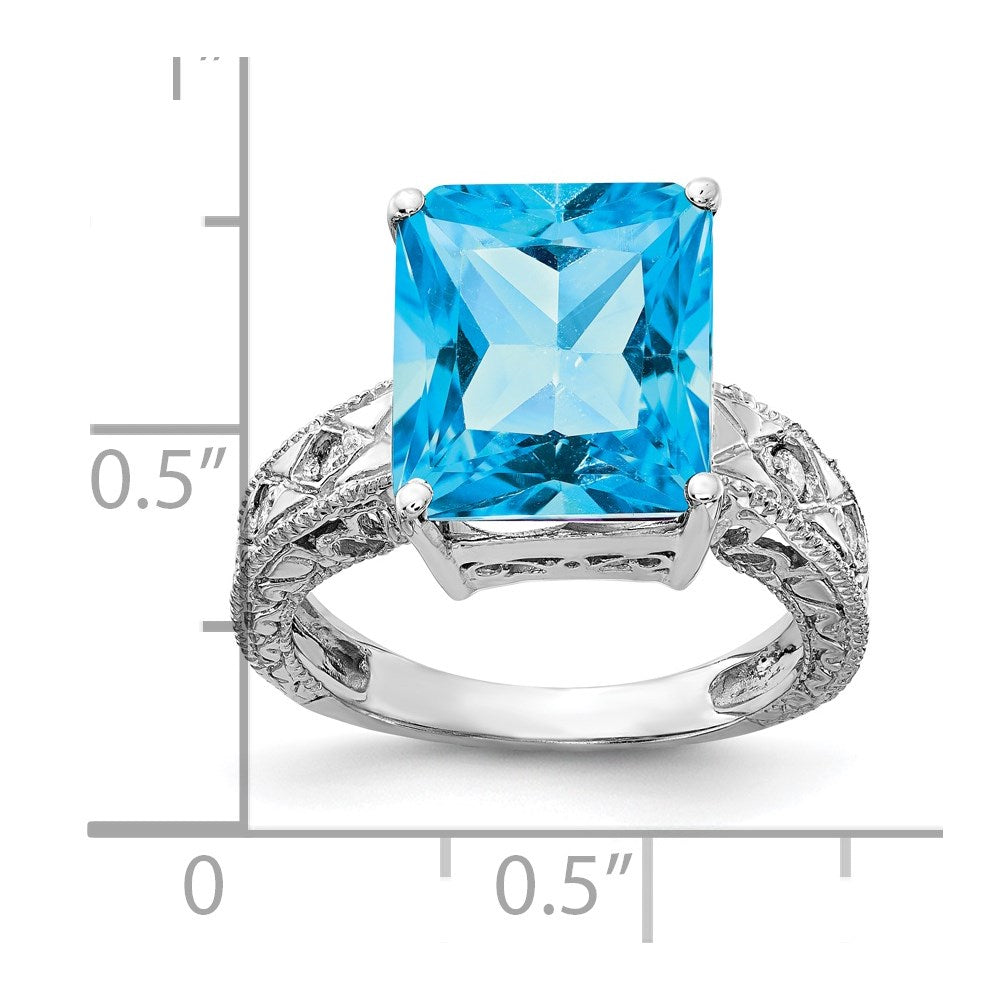 14K Weißgold 12x10mm Smaragdschliff Blautopas A Echt Diamant Ring
