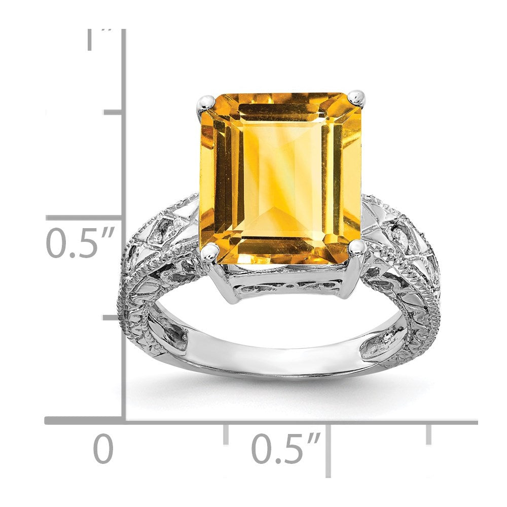 14K Weißgold 12x10mm Smaragdschliff Citrin Aaa Diamant Ring