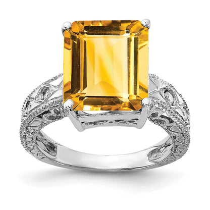 14K Weißgold 12x10mm Smaragdschliff Citrin Aaa Diamant Ring