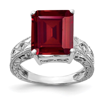 14K Weißgold 12x10mm Smaragdschliff Erzeugt Rubin A Echt Diamant Ring