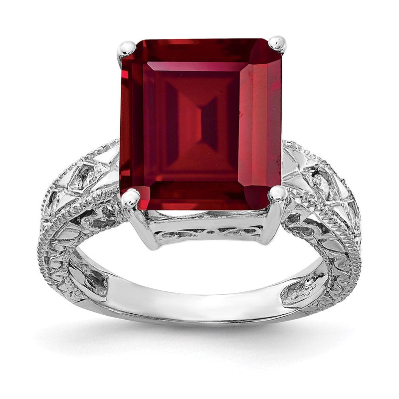 14K Weißgold 12x10mm Smaragdschliff Erzeugt Rubin A Echt Diamant Ring