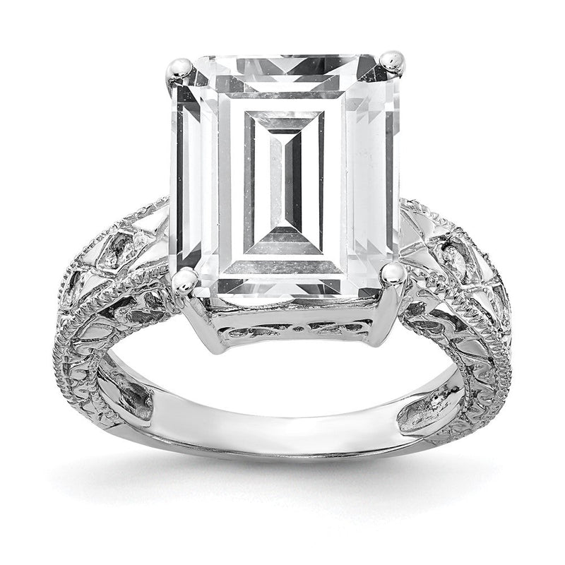 14K Weißgold 12x10mm Smaragdschliff Zirkonia A Echt Diamant Ring