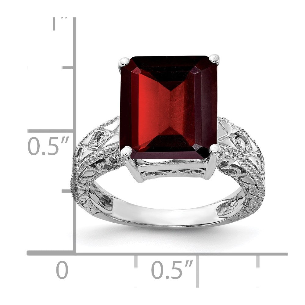 14K Weißgold 12x10mm Smaragdschliff Granat A Echt Diamant Ring