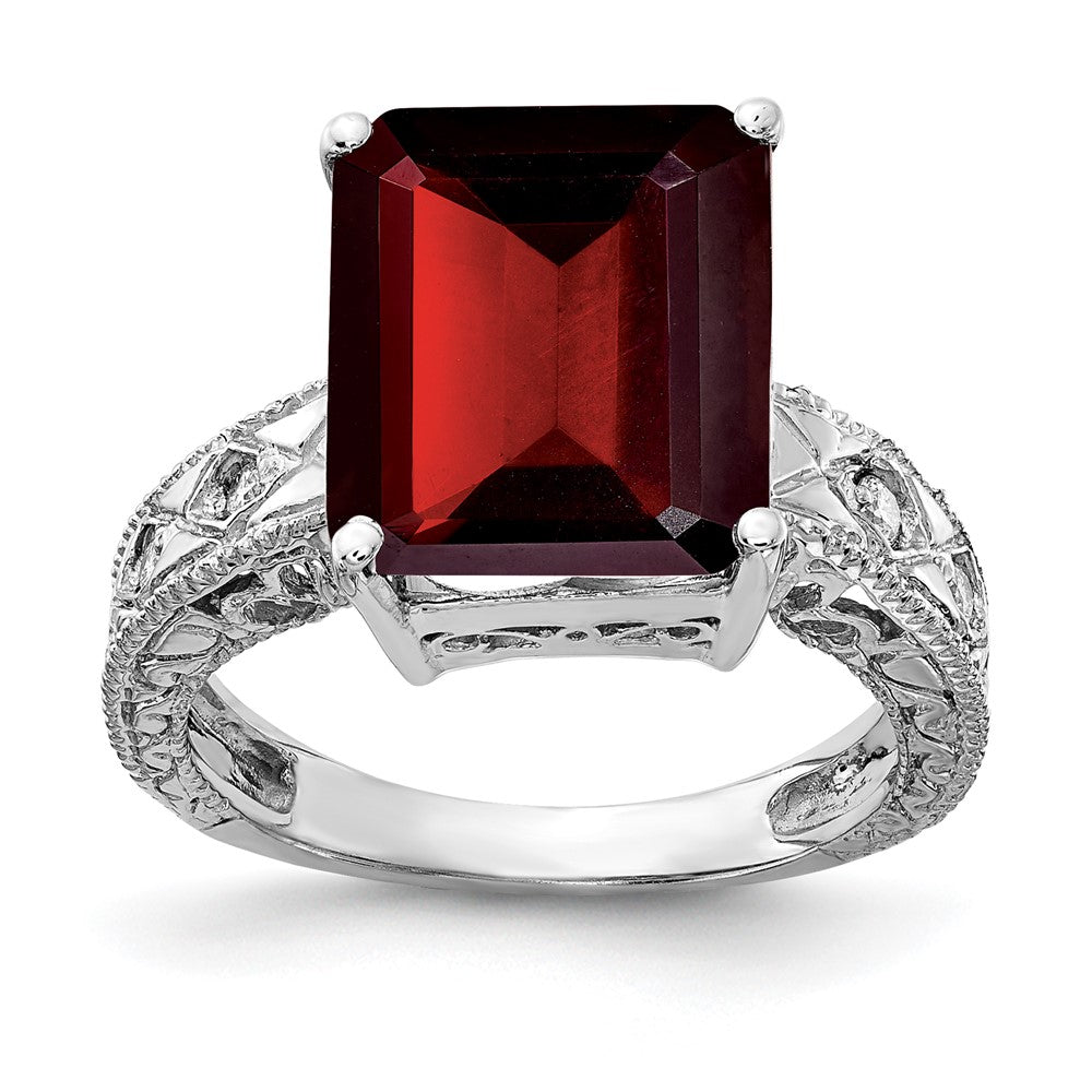 14K Weißgold 12x10mm Smaragdschliff Granat A Echt Diamant Ring