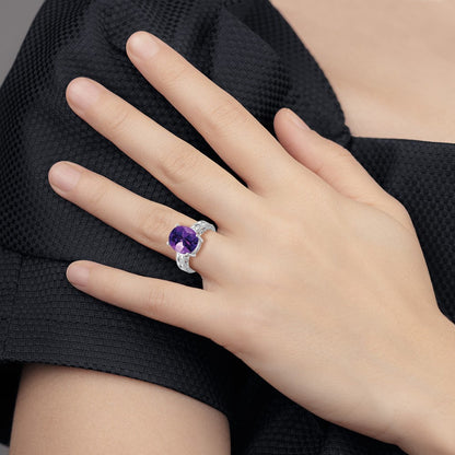 14K Weißgold 12x10mm Oval Amethyst A Echt Diamant Ring