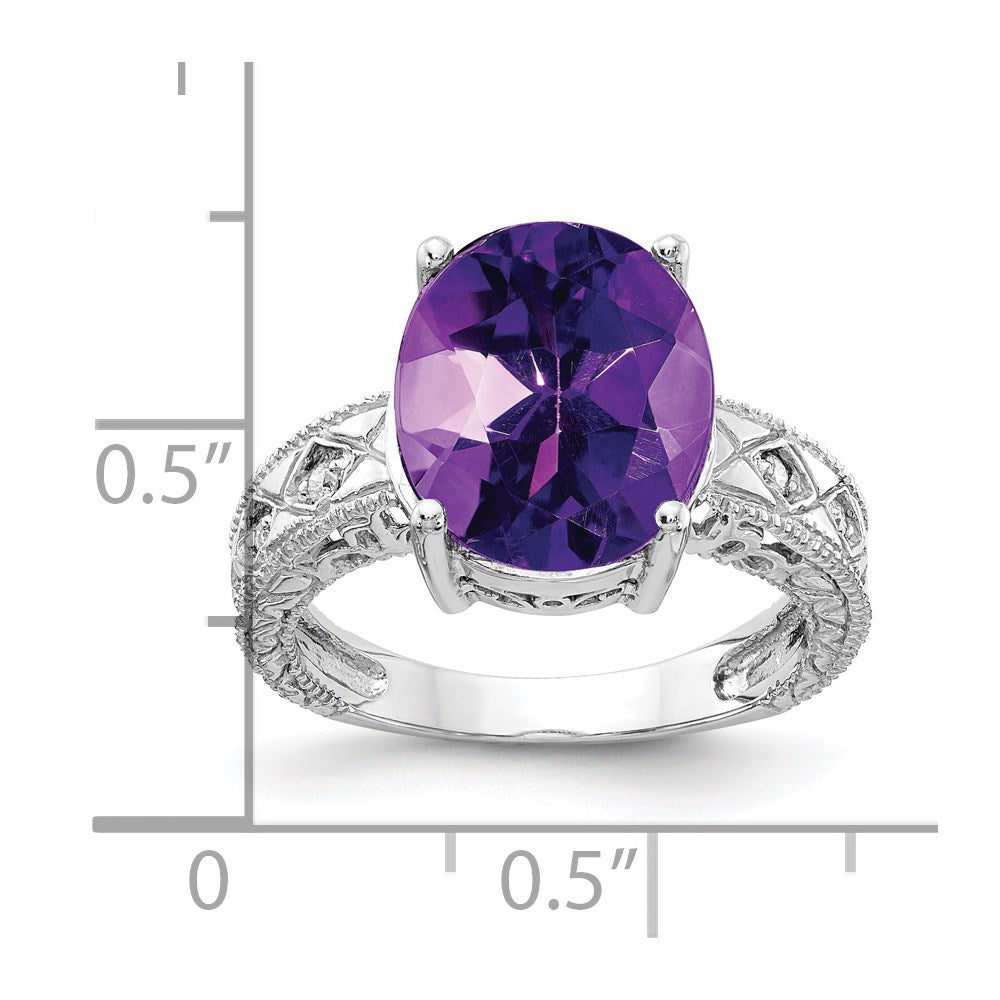 14K Weißgold 12x10mm Oval Amethyst A Echt Diamant Ring