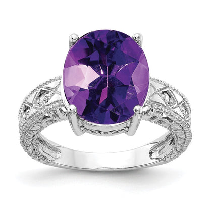 14K Weißgold 12x10mm Oval Amethyst A Echt Diamant Ring